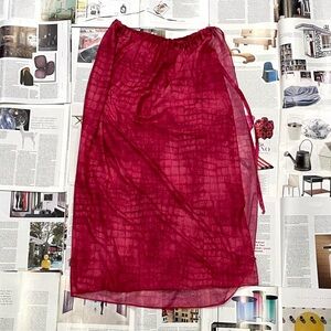 IN GEAR pink crocodile printed beach mesh wrap maxi skirt one size